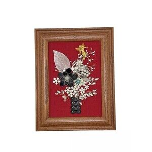 Vintage Jewelry Art FLOWER ARRANGEMENT In Vase 8 3/4" x 6 3/4"